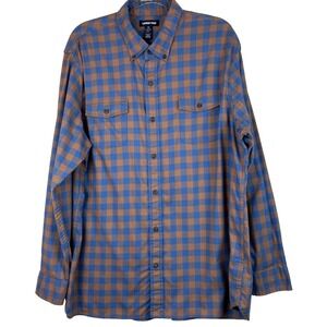 Lands End Traditional‎ Fit XL Button Down Blue/Tan Plaid Men's Shirt